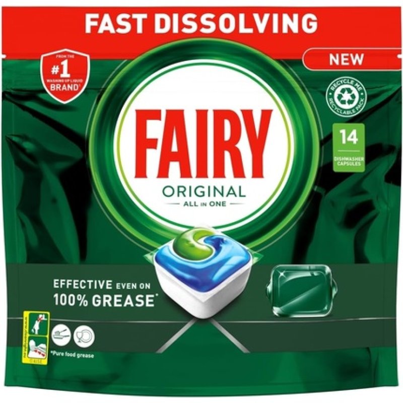 Fairy Original All In One Fast-Dissolving Dishwasher Tablets 14 Washes
