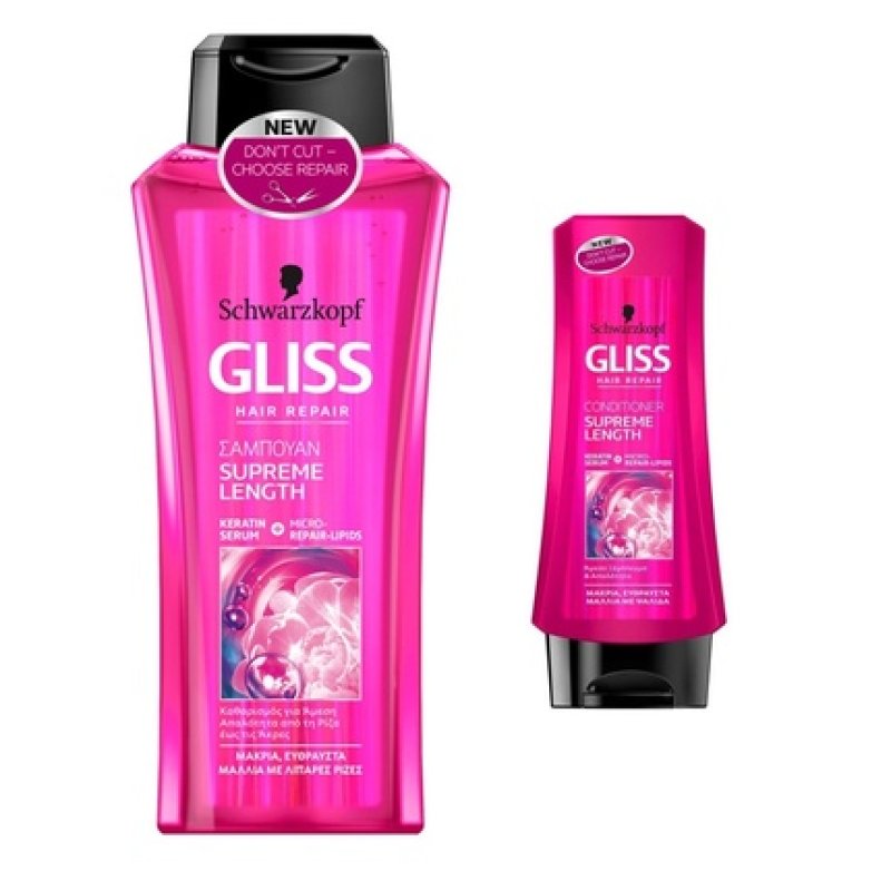 Schwarzkopf Gliss Supreme Length Shampoo 400ml and Conditioner 200ml Set for Long Hair