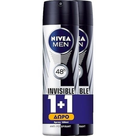 Nivea Men Black & White Invisible Power Antiperspirant Spray 48 Hours - 2x150ml