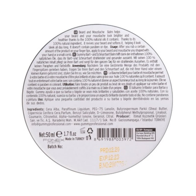 Gummy Professional Beard and Mustache Wax for Men Strong Hold Helps Tame and Style Sandalwood, Clary Sage, Cedarwood