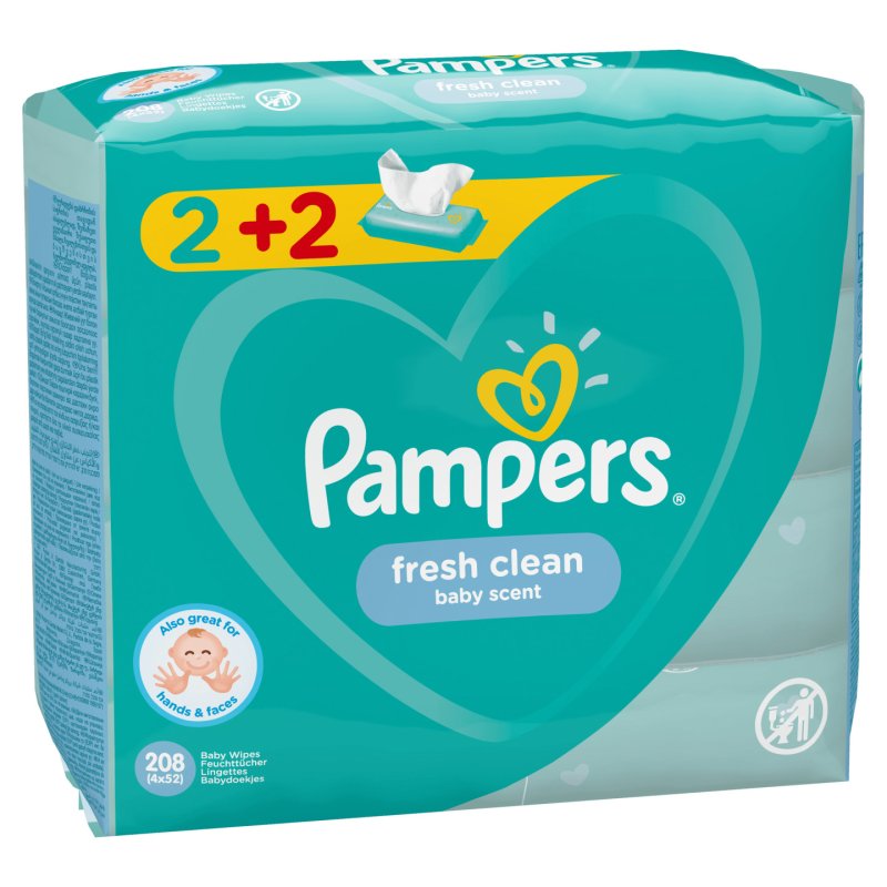Pampers Fresh Clean Baby Wipes 4 Packs 208 Wipes