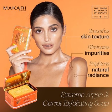 Makari Extreme Carrot & Argan Oil Bar Soap 7oz Organiclarine Whitening Treatment - Anti-Aging Exfoliating Soap for Dark