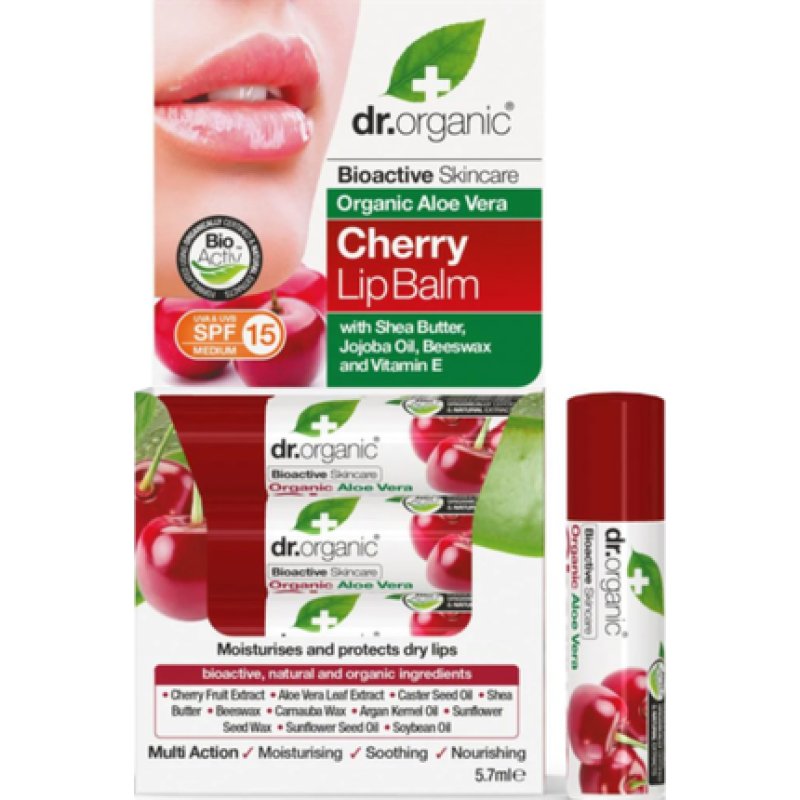 Dr Organic Organic Aloe Vera Cherry Lip Balm SPF15 5.7ml