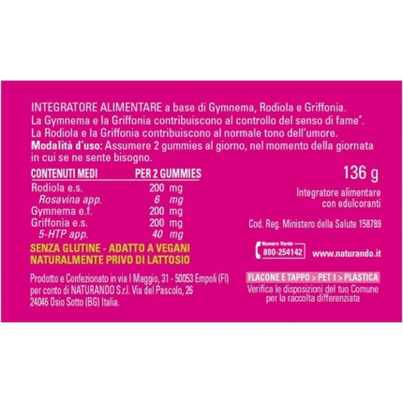 Naturando ADIPOXAN MENOFAME GUMMIES Food Supplement for Hunger Control with Gymnema, Rodiola and Griffonia