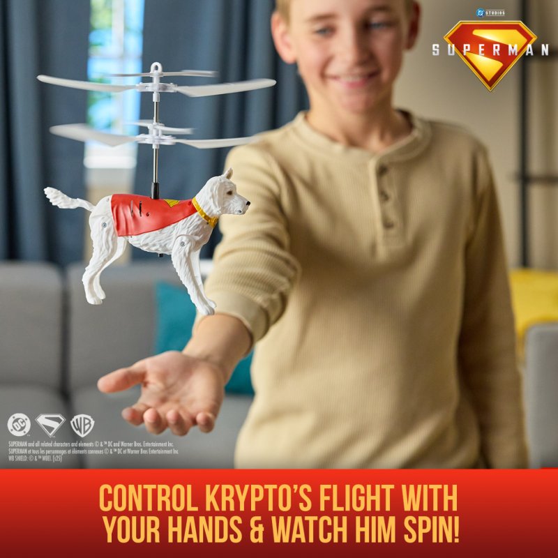DC Comics, SUPERMAN Up in the Sky! Flying Krypto, RC Toys and Remote Control Toys for Kids, 7.5-Inch Hovering Superdog,
