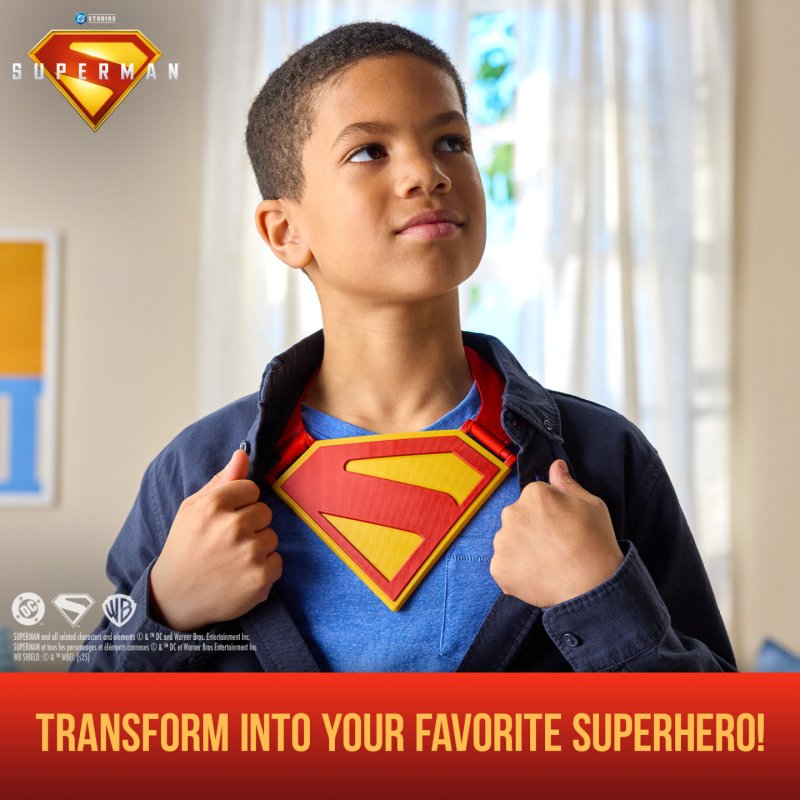 DC Comics , SUPERMAN, Power Cape Set, Costume de super-héros d'Halloween pour enfants avec plaque thoracique