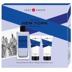 Coty Pret A Porter Fashion Man New York Eau De Cologne Spray 100ml Set With Body Balm 50ml And Shower Gel 50ml