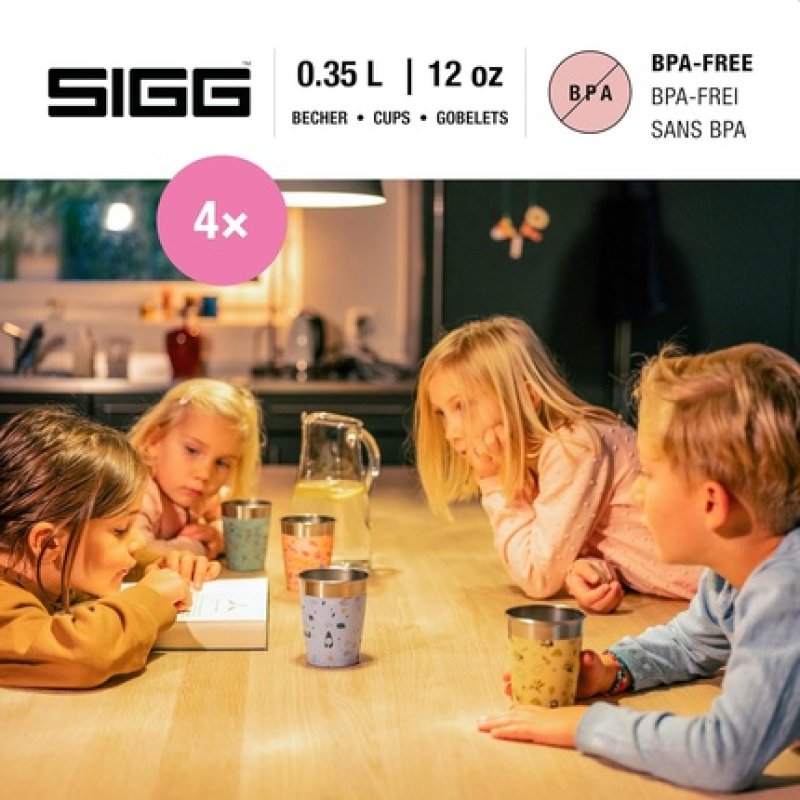 SIGG Children's Stainless Steel Cup Set 0.35 L Drinking Cups for Kids in Colorful Designs for Boys and Girls Practical