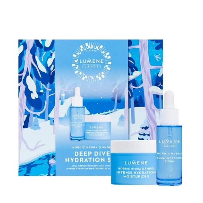 Lumene Nordic Hydra Deep Dive Hydration Gift Set Aqua Hydration Serum 30ml Intense Hydration Moisturizer 50ml