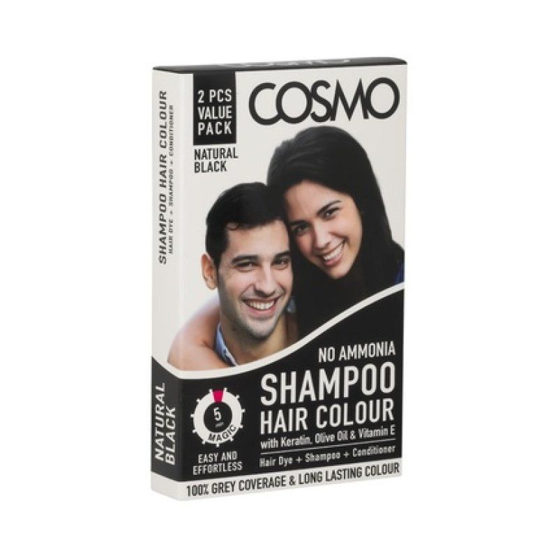 Cosmo Cosmetics 2 Pieces Value Pack Natural Black Colour Shampoo 50 Milliliters