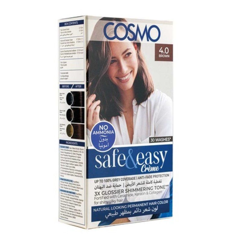 Cosmo Cosmetics Safe & Easy Cream No Ammonia Permanent Hair Color Kit Brown 40