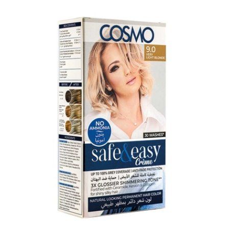 Cosmo Cosmetics Safe & Easy Cream No Ammonia Permanent Hair Color Kit Very Light Blonde 90