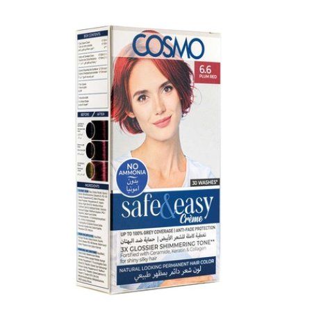 Cosmo Cosmetics Safe & Easy Cream No Ammonia Permanent Hair Color Kit In Plum Red 66