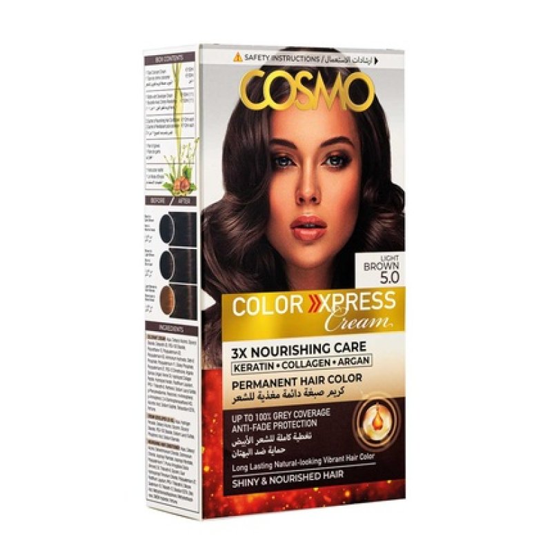 Cosmo Cosmetics Color Express Permanent Hair Color Cream Kit Light Brown 50