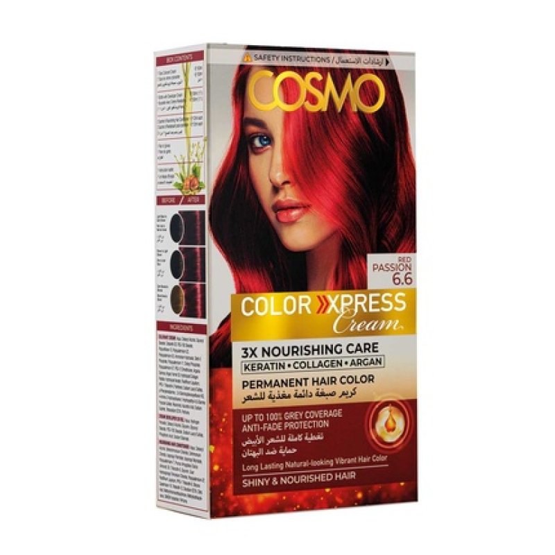 Cosmo Cosmetics Color Express Permanent Hair Color Cream Kit Red Passion 66