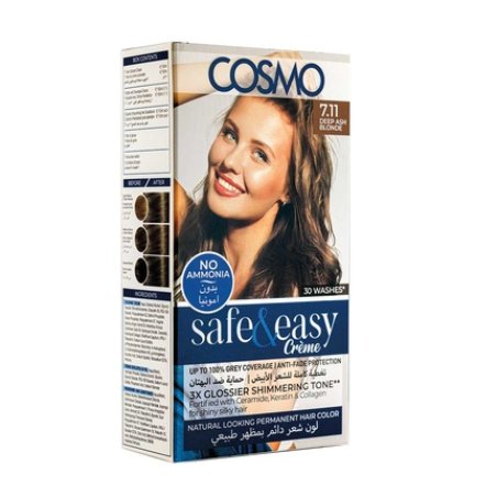 Cosmo Cosmetics Safe & Easy Cream No Ammonia Permanent Hair Color Kit Dark Ash Blonde 61