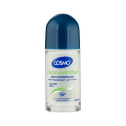 Cosmo Cosmetics Antiperspirant Clean Comfort Quick Dry Roll On 60ml Glass Bottle