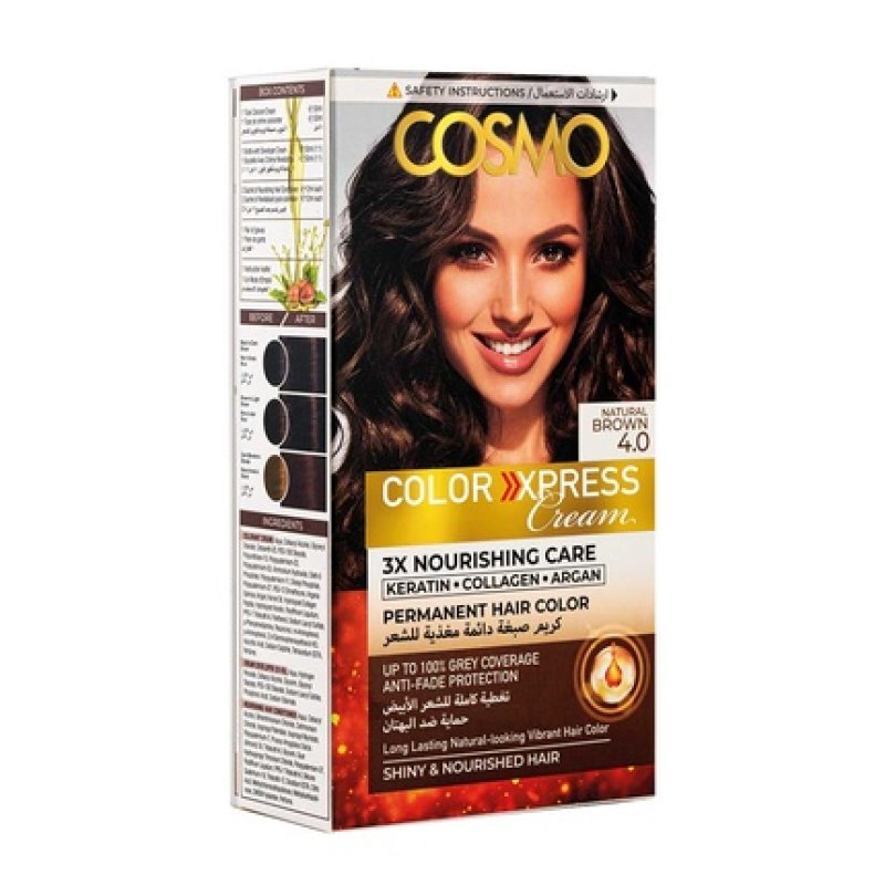 Cosmo Cosmetics Color Express Permanent Hair Color Cream Kit Natural Brown 40