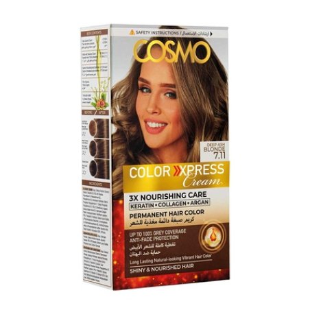 Cosmo Cosmetics Color Express Permanent Hair Color Cream Kit Deep Ash Blonde 711