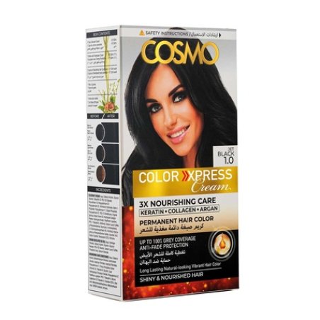 Cosmo Cosmetics Color Express Permanent Hair Color Cream Kit Jet Black 10
