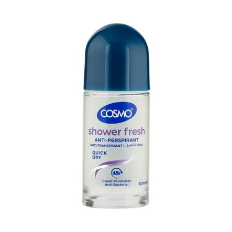 Cosmo Cosmetics Antiperspirant Shower Fresh Quick Dry Roll On 60ml Glass Bottle