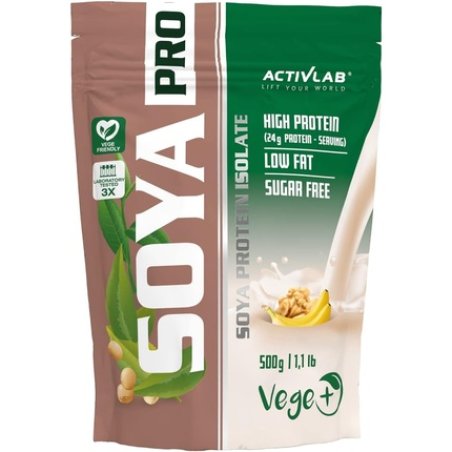 Activlab Soya Pro 500g 100% Vegan 81% Protein SPI Banana with Nuts Soy Protein Isolate Rich in BCAA Amino Acids