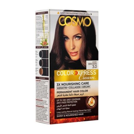 Cosmo Cosmetics Color Express Permanent Hair Color Cream Kit Dark Brown 30