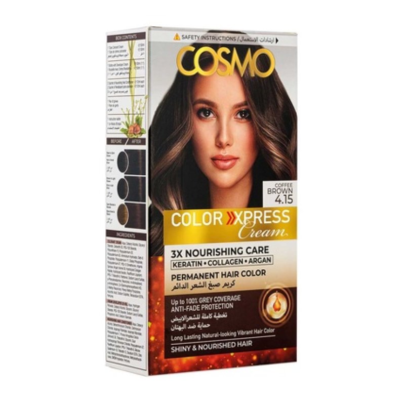 Cosmo Cosmetics Color Express Permanent Hair Color Cream Kit Coffee Brown 415