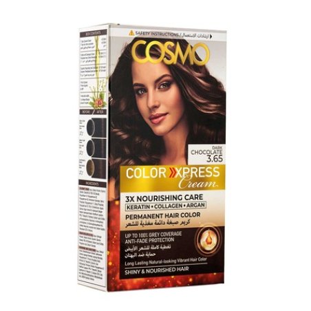 Cosmo Cosmetics Color Express Permanent Hair Color Cream Kit Dark Chocolate 365