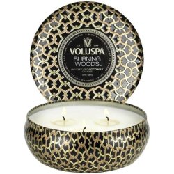 Voluspa Burning Woods 3 Wick Tin Candle Jar 12 Oz 40 Hour Burn Time