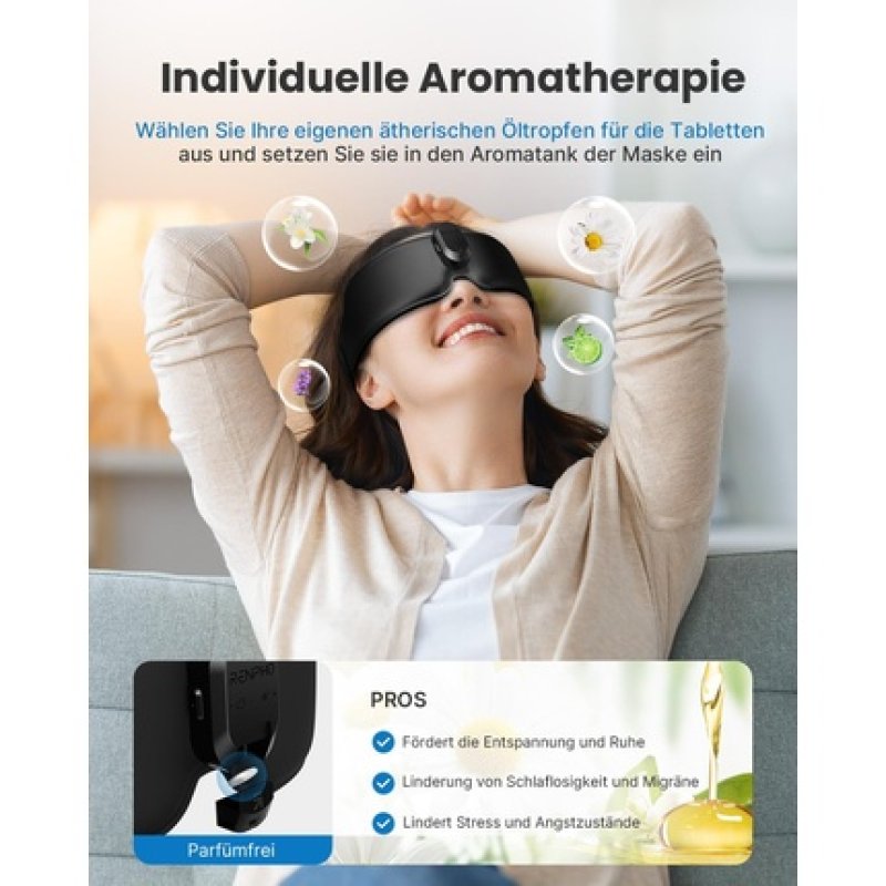 Augenmassagegerät Eyesnooze Aroma (schwarz, Bluetooth)