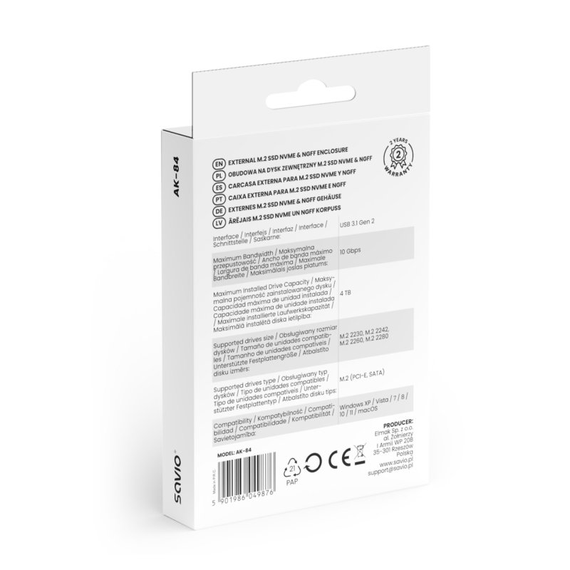 Savio AK-84 Boîtier de disques de stockage Enceinte ssd Noir M.2