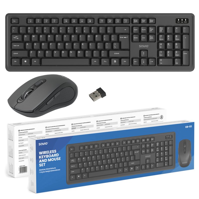 Savio KB-03 clavier Souris incluse maison/bureau USB QWERTY Anglais américain Noir