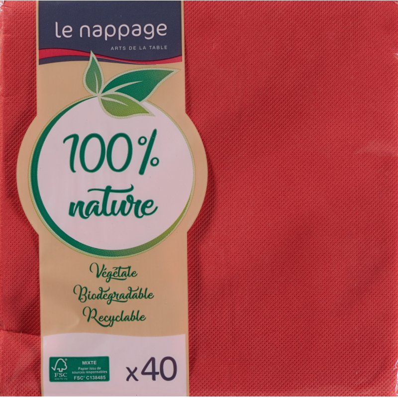Le Nappage Tex-Touch Red FSC Certified Paper Napkins 40 Large Serviettes 38cm x 38cm