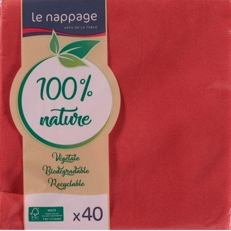 Le Nappage Tex-Touch Red FSC Certified Paper Napkins 40 Large Serviettes 38cm x 38cm