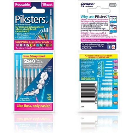 Piksters Interdental Brushes Size 0 Grey Handle 10 Count