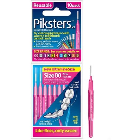 Piksters Interdental Brushes Size 00 Pink Handle 10 Pack