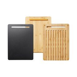 Fiskars 1057550 planche à découper pour cuisine Rectangulaire Bambou, Plastique Bambou, Noir