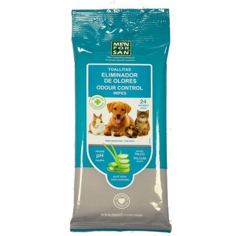 Menforsan Toallitas Mascota Eliminador De Olores Talco 24 Uds