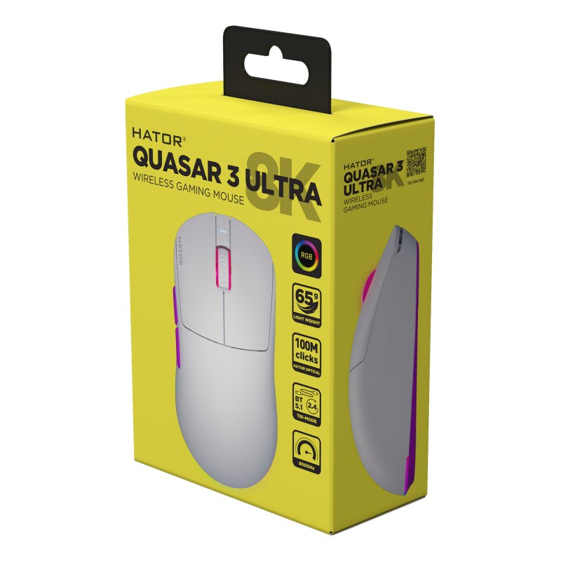 HATOR Quasar 3 Ultra 8K Wireless mouse Gaming Ambidextrous RF Wireless Bluetooth USB Type-A Optical 30000 DPI