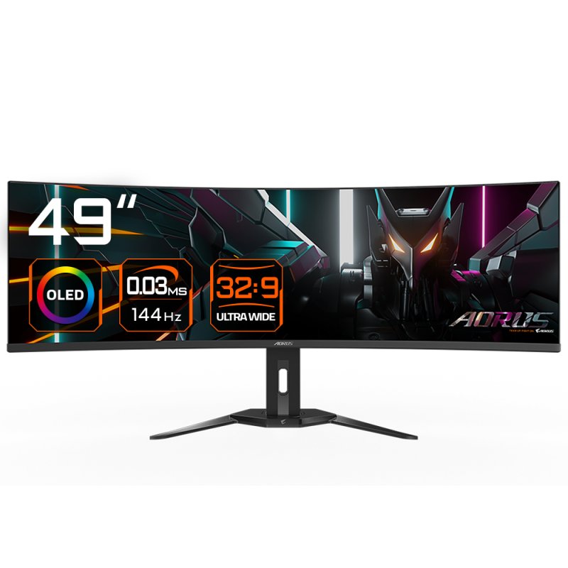 GIGABYTE Moniteur de jeu incurvé CO49DQ OLED - 5120x1440 (DQHD), 1800R, 144Hz, 0,03 ms, KVM, FreeSync Premium Pro,