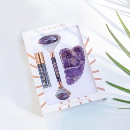 Crystallove Amethyst Facial Roller Set with Gua Sha Stone and Oil Crystals