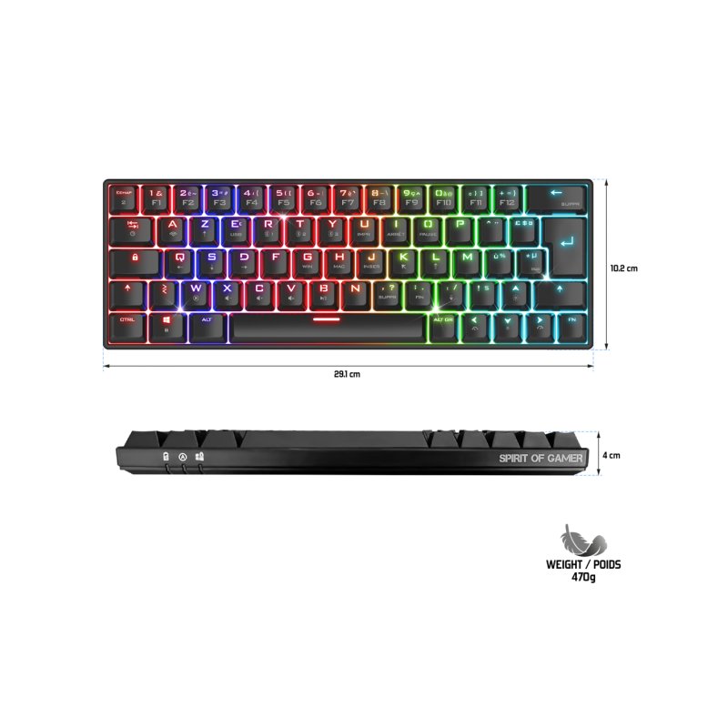 Clavier Gamer sans fil Bluetooth mécanique (Red Switch) Spirit of Gamer Xpert K200 TKL RGB (Noir)