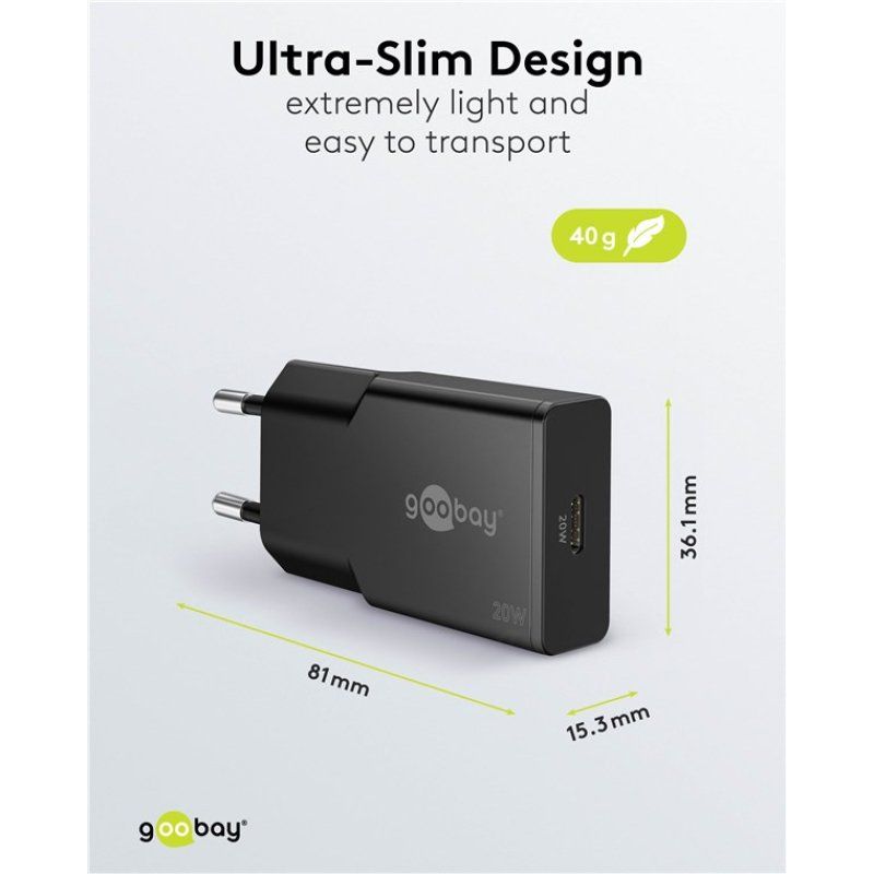 Goobay USB-C™ PD GaN Schnellladegerät Slim (20 W) schwarz
