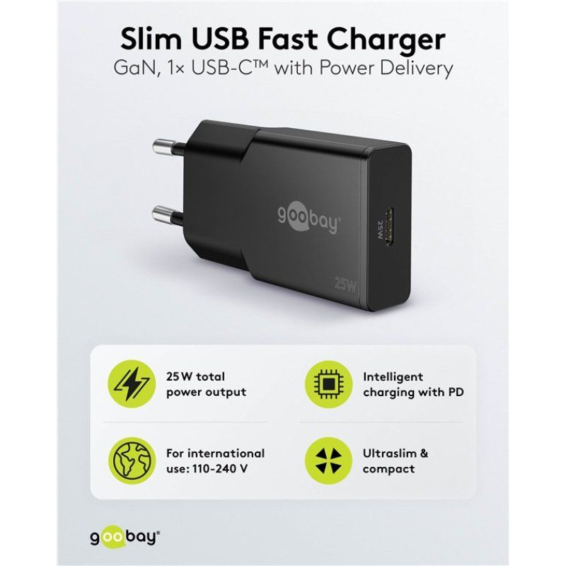 Goobay USB-C™ PD GaN Schnellladegerät Slim (25 W) schwarz