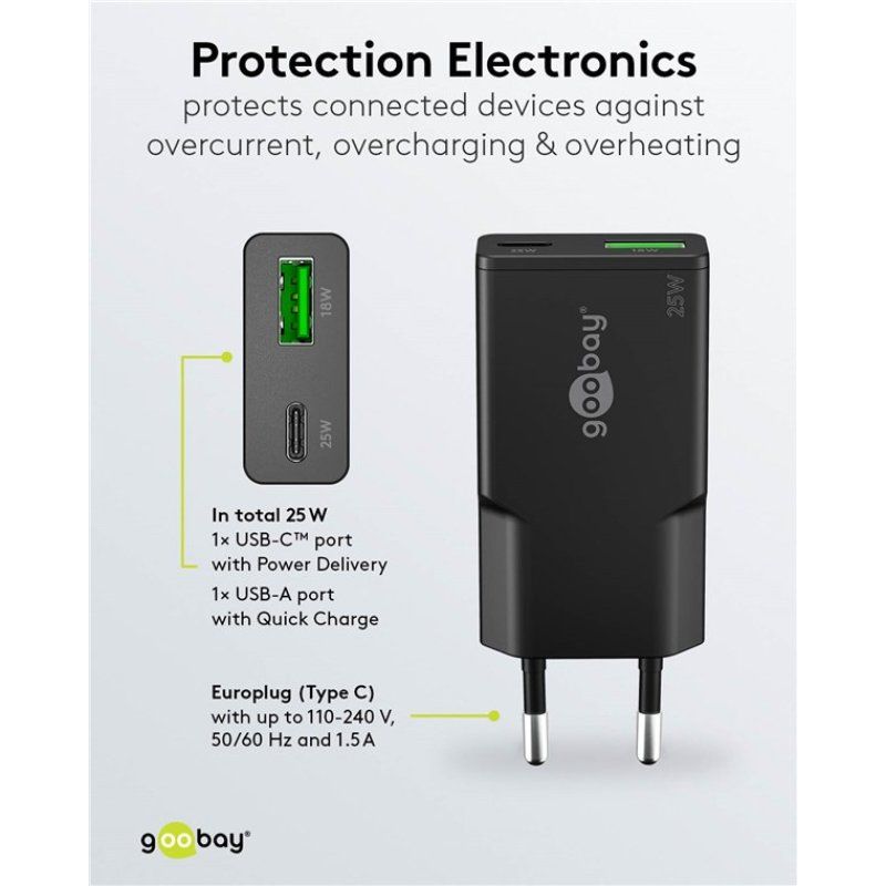 Goobay Dual Universel Noir Secteur Charge rapide Intérieure