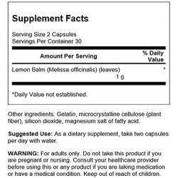 Swanson Full Spectrum Lemon Balm Relaxation Sleep Support 500mg 60 Capsules