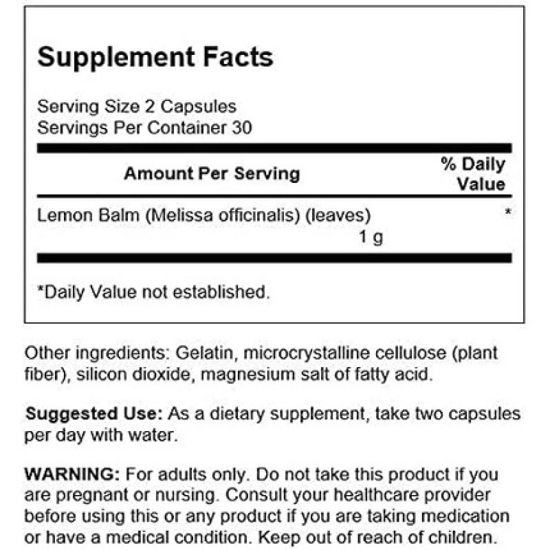Swanson Full Spectrum Lemon Balm Relaxation Sleep Support 500mg 60 Capsules