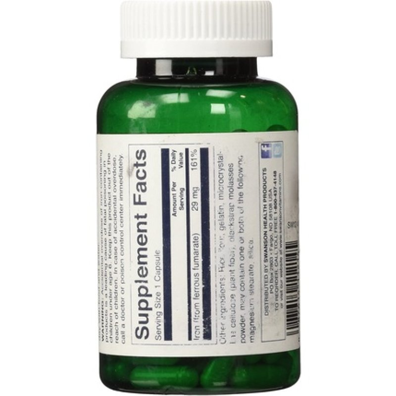 Swanson Blackstrap Molasses Elemental Iron Ferrous Fumarate 29mg 120 Capsules