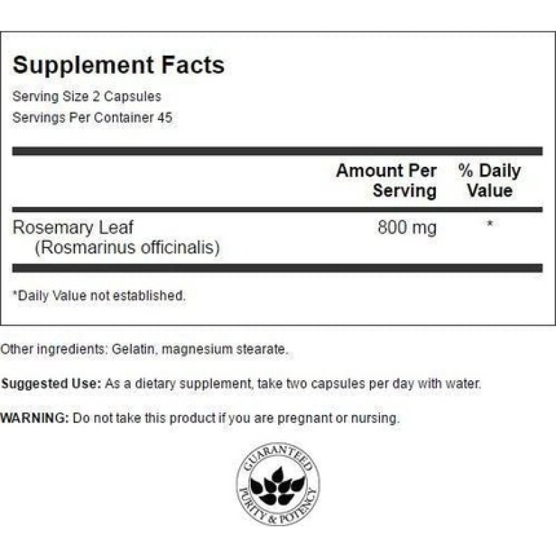 Swanson Full Spectrum Rosemary Herbal Supplement 90 Capsules 400mg